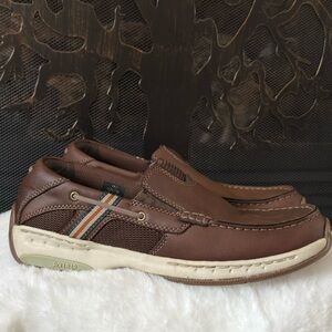 Columbia Brown Leather Loafers with Stripe Detail